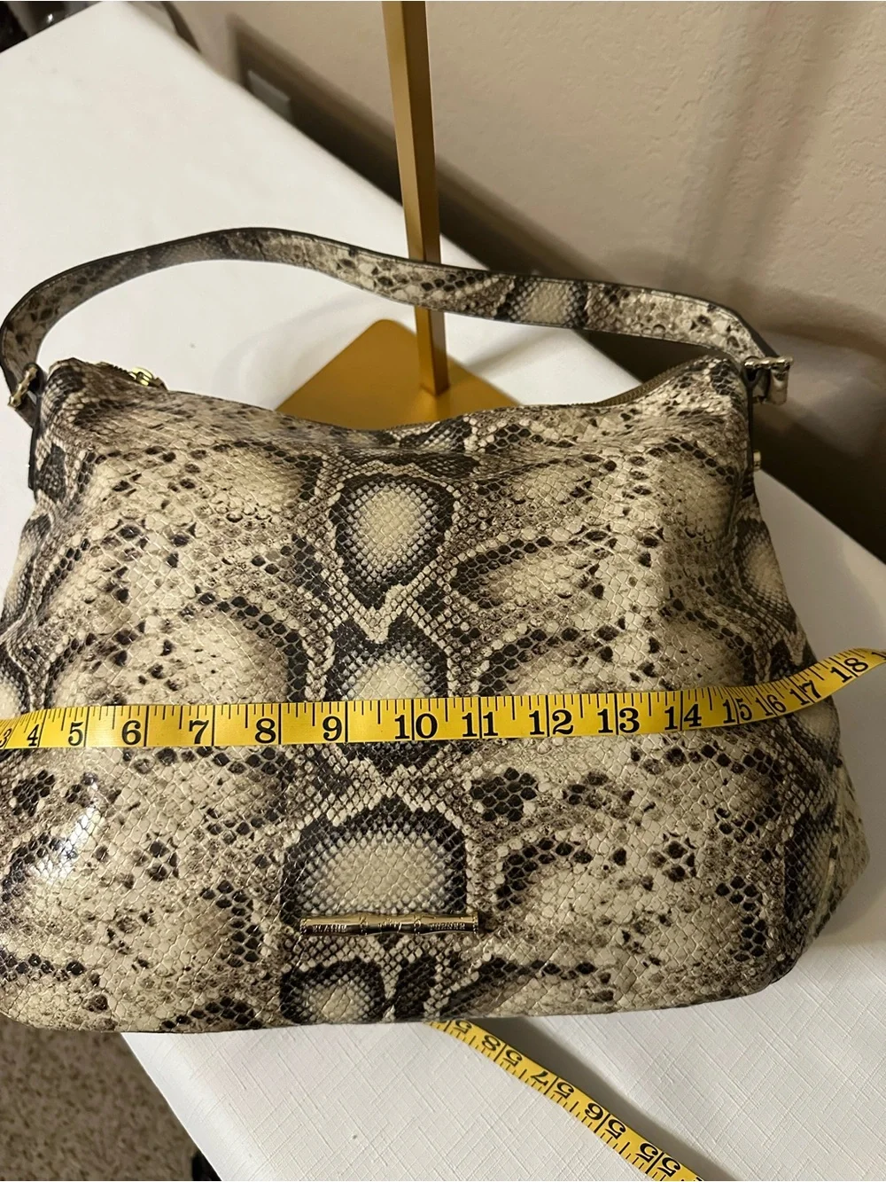 Snake-Print Hobo Shoulder Bag in Beige and Black